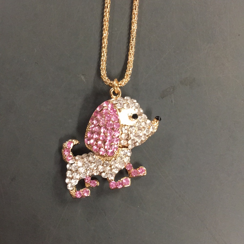 Cute!  Pink and White Rhinestone Dog Necklace